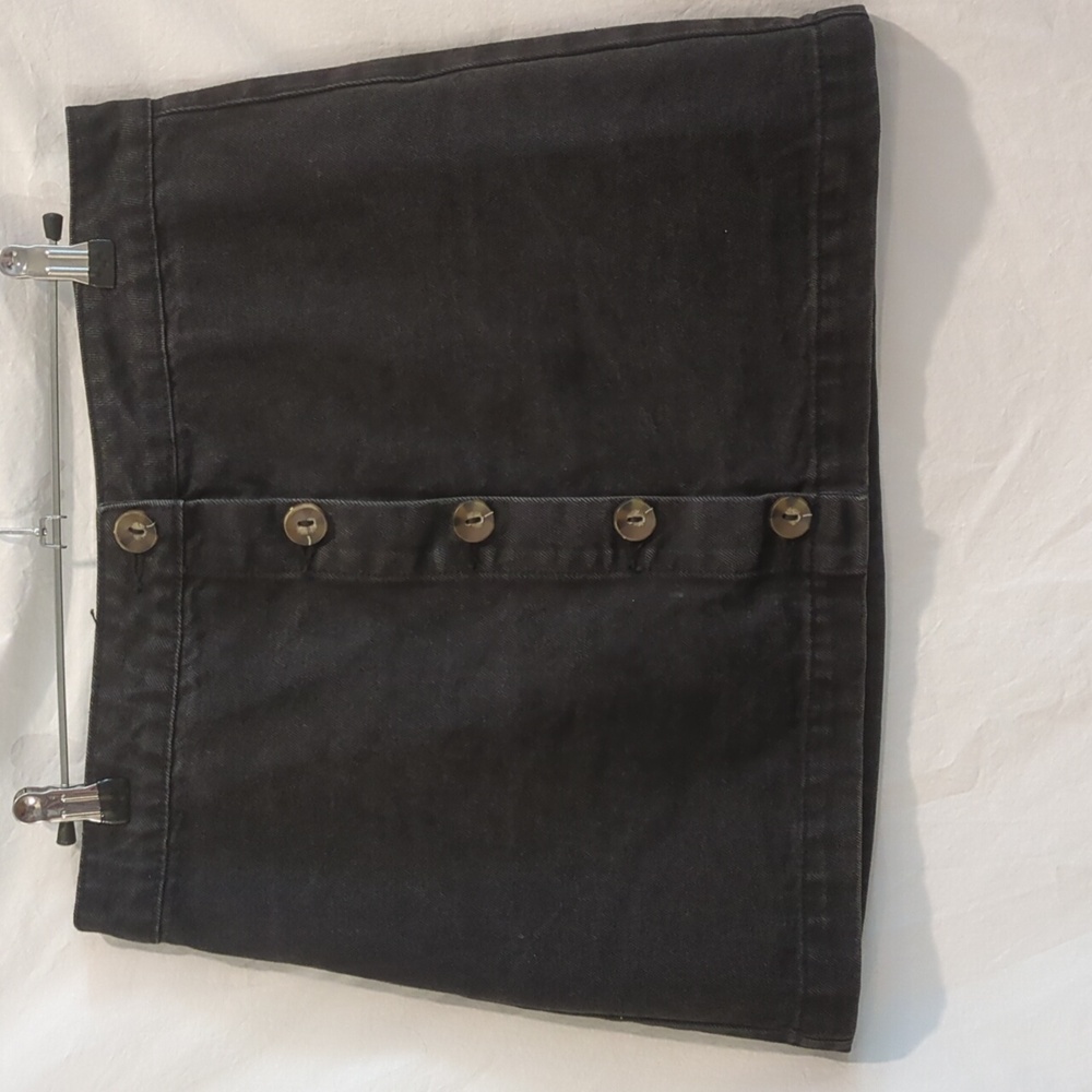 Forever 21 | Worn Finish Black Denim Front Button Mini Skirt | L